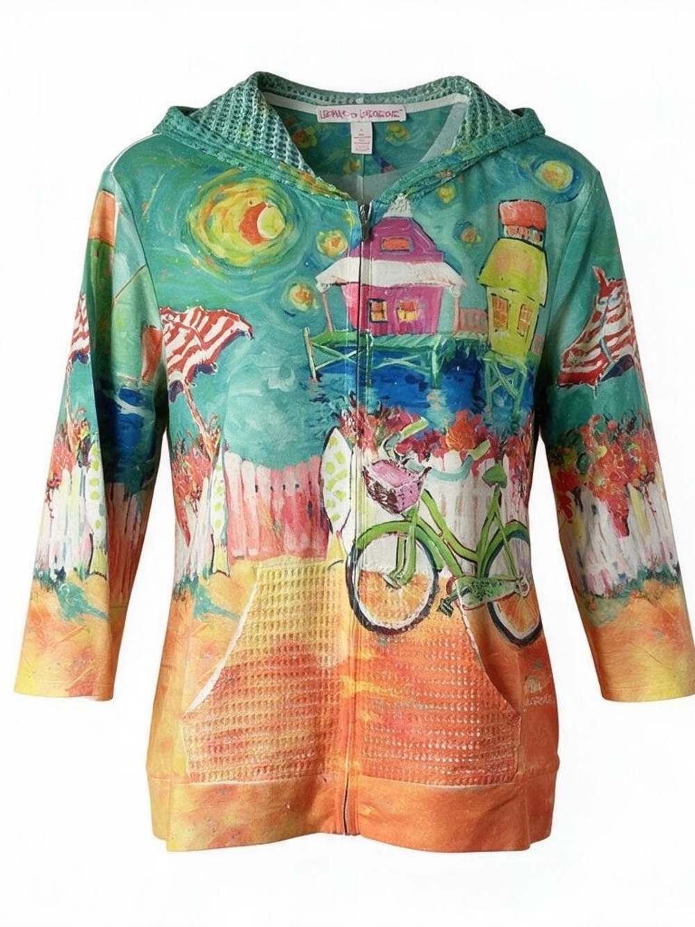 Leoma Lovegrove Women's XL Beach/Coastal Art Zip Hoodie Bicycle resortwear